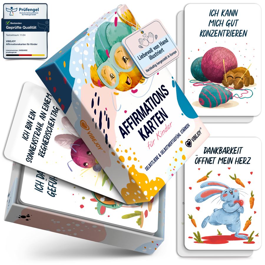 Caja y tarjetas de afirmación para niños